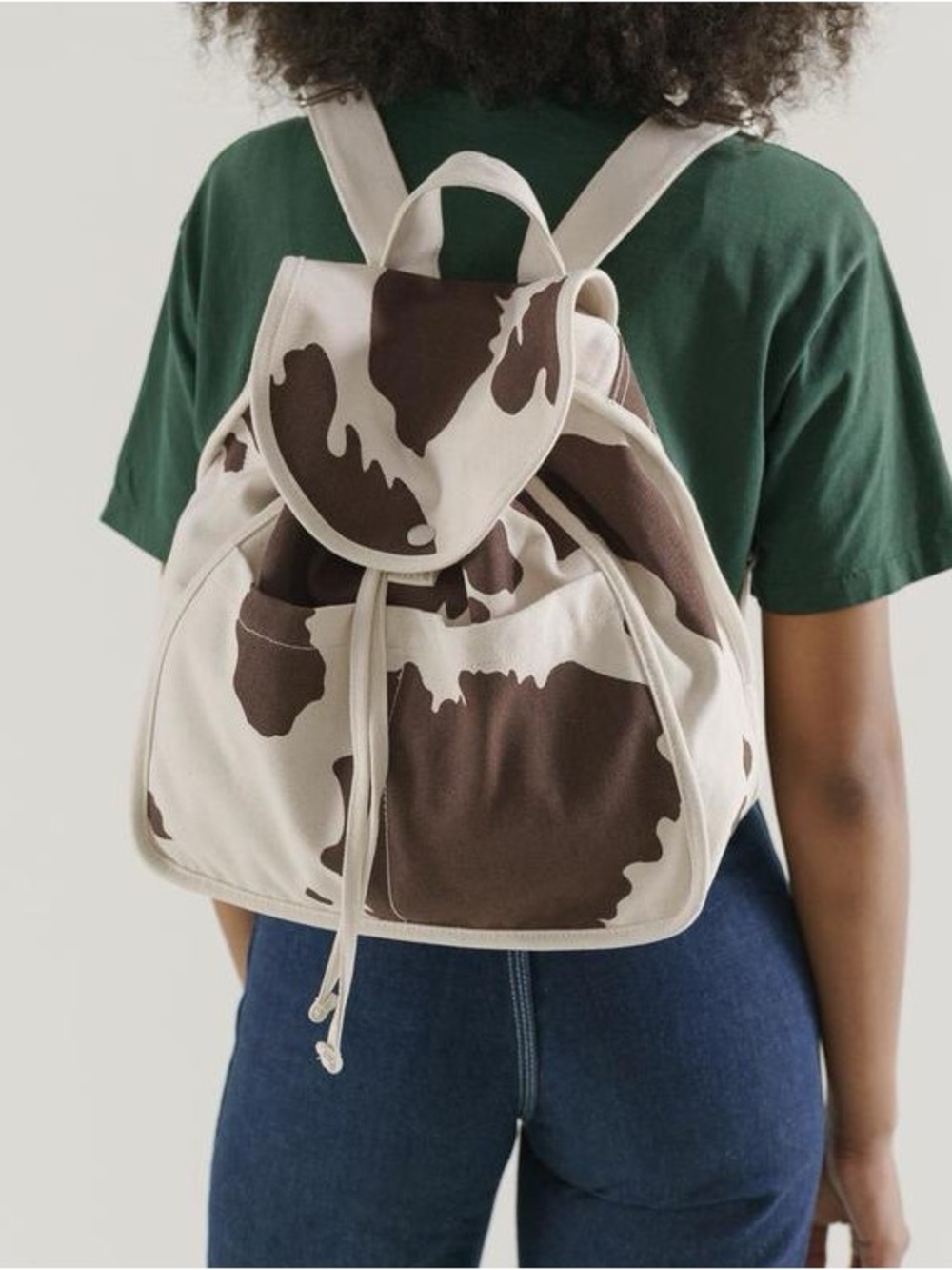 BAGGU Canvas Cowprint Drawstring Backpack - Brown & Cream